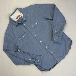 Alex Mill Slub Button Up Shirt Men Small Blue Pockets Workwear Western Casual